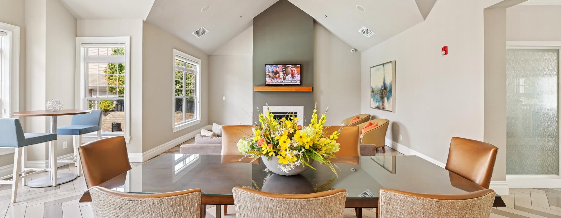 a common dining room with a large table