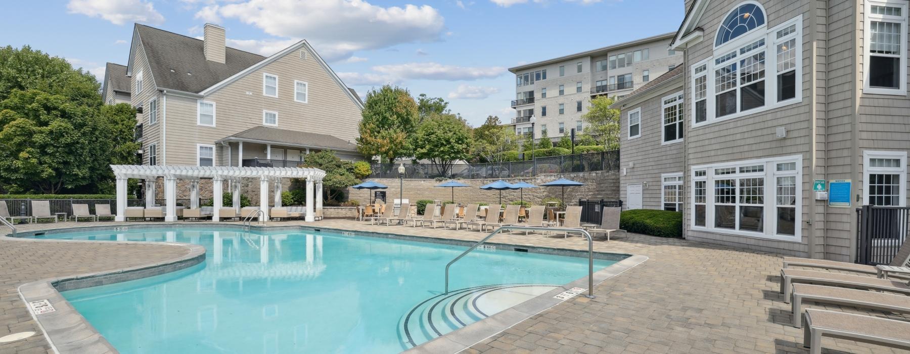 a swimming pool in a courtyard